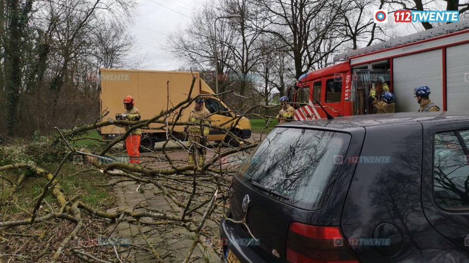 De boom raakte een auto op een carpoolplaats in Hengelo
